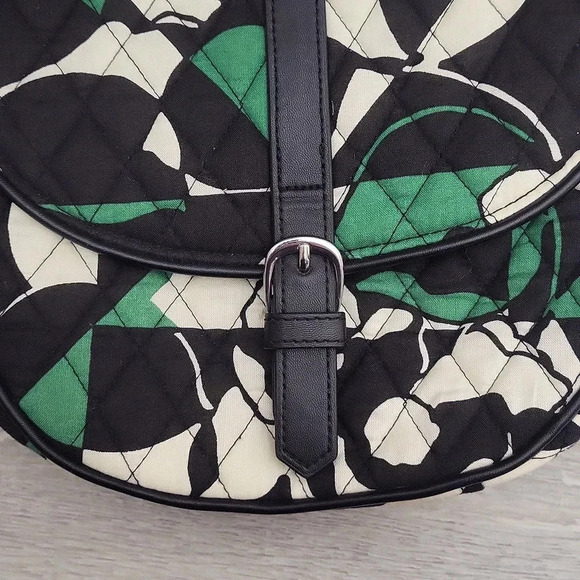 Vera Bradley Imperial Rose Green Black White Slim Saddle Bag Crossbody - Picture 11 of 16